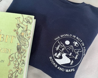 Lord of the Rings / Hobbit Inspired Embroidered Books and Maps Jumper / Sweatshirt / Embroidery Gift