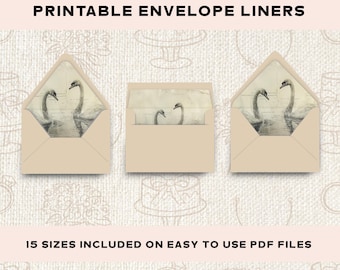 Swan Wedding Printable Envelope Liner, Euro & Square Flap A7 Liner, Bridal Shower Save the Dates Whimsical Classic Rustic Wedding Stationery