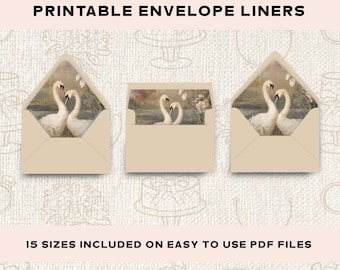 Elegant Swan Wedding Printable Envelope Liner, Euro & Square Flap Liner Set, Bridal Shower Save the Date Whimsical Classy Wedding Stationery
