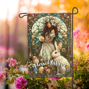 Ostara Witchy Garden Flag Stained Glass Practical Magic Spring Decor for Yard Pagan Easter Flag for Fairy Garden Gift for Her Gift for Witch