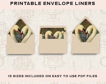 Vibrant Swan Wedding Printable Envelope Liner, Euro & Square Flap Liner Set Bridal Shower Save the Date Whimsical Vintage Wedding Stationery