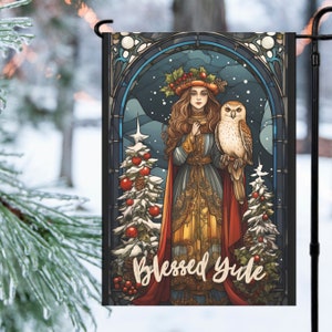 Christmas Yule Garden Flag Stained Glass Practical Magic Winter Gift Yule Decor for Yard Flag for Fairy Garden Gift for Her Gift for Witch