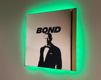 Personalised James Bond Inspired Wall LED Mirror | 007 Themed Mirror Wall Art | Backlit LED Mirror | UK Seller