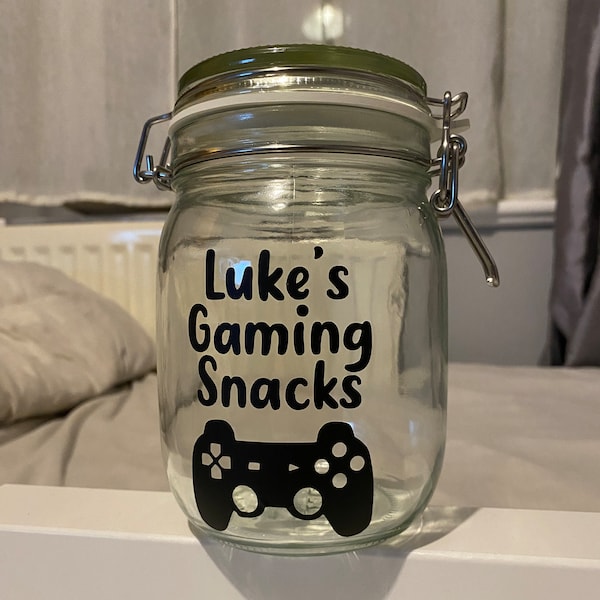 Personalised Gaming Snacks Jar Sticker - Vinyl Decal - label- Gamer Gift - Gaming Lover - Kids Teen Gaming Sticker | Custom Vinyl Decal