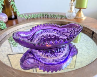 Paarse glazen kom | Handgeschilderd vintage woondecoratie