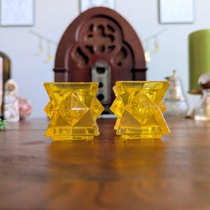 Set of Yellow Star Candleholders | Hand-Painted Vintage Glass | Celestial Home Decor