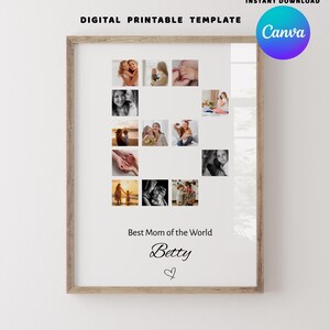 Collage imprimible con la letra B para el Día de la Madre, marco de fotos para pareja, regalo personalizado para mamá, plantilla de collage de fotos con letras mayúsculas