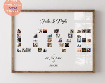Love Photo Collage Canva Template, Anniversary Gift (Digital Download)