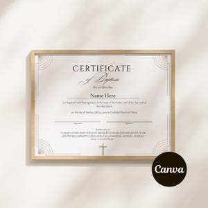 Plantilla de certificado de bautismo, plantilla editable, certificado de bautismo imprimible, certificado de bautismo de bebé personalizado, plantilla de Canva