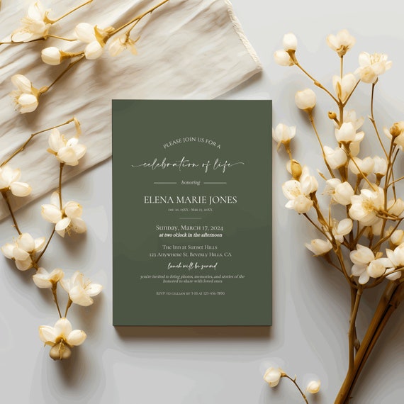 その他 Invitation Forest Green Celebration of Life Invitation Template (digital) - Etsy
