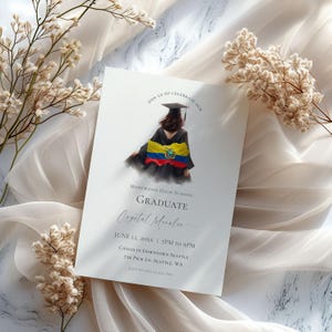 Invitación de graduación ecuatoriana, plantilla de invitación de graduación latina, graduación hispana, invitación a fiesta de graduación, plantilla editable