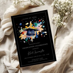 Rainbow Graduation Invitation Template: High School Party (Editable)