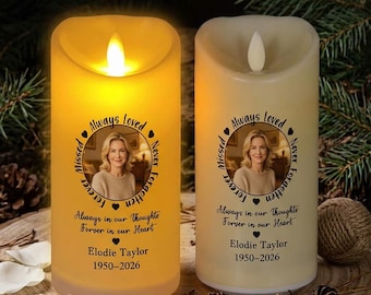 Personalized Photo LED Candle, Custom Sympathy Memorial Candle, Bereavement Gift