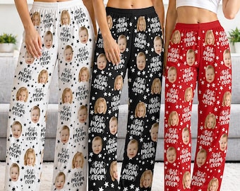 Custom Photo Pajama Pants, Personalized Face Pajama for Dad Mom, Mother's Day Gift