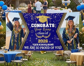 Personalized Graduation Banner, Congrats Class of 2026, Custom Name Sign