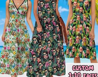 Custom Face Hawaiianisches Kleid: Ärmellos Blumen Strandurlaub, Geschenk zum Muttertag