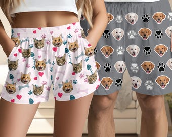 Custom Pet Face Pajama Shorts: Personalized Dog Cat Picture Photo Sleepwear, Mother's Day Gift
