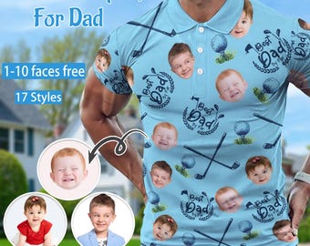 Custom Face Golf Poloshirt, personalisiertes Fotopolo für Papa, Vatertagsgeschenk