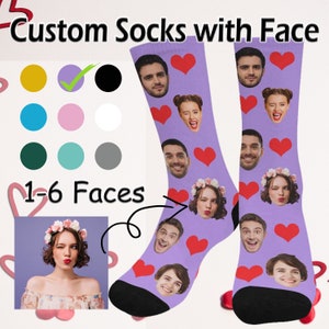 Personalized Heart Socks for Couple,Custom Face Socks,Customized Socks with Photo,Funny Faces on Socks,Photo Socks,Birthday/Valentine's Gift image 1