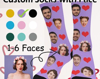 Personalized Heart Socks for Couple,Custom Face Socks,Customized Socks with Photo,Funny Faces on Socks,Photo Socks,Birthday/Valentine's Gift