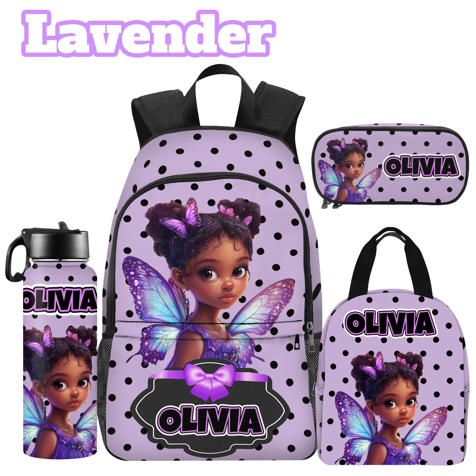 Custom Afro Black Girl Backpack Sets,Name School Bookbag for Elementary Girls,Preschool Name Schoolbag with Lunch Box,Back to School Gift
