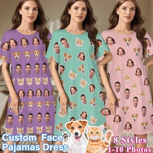 Custom Face Pajama Dress: Personalized Photo Nightgown, Funny Sleepwear Gift