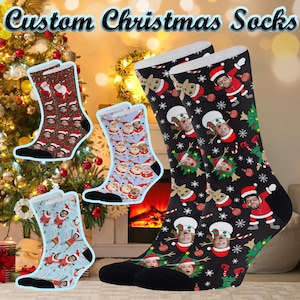Custom Christmas Socks: Personalized Photo Socks, Santa Hat Design