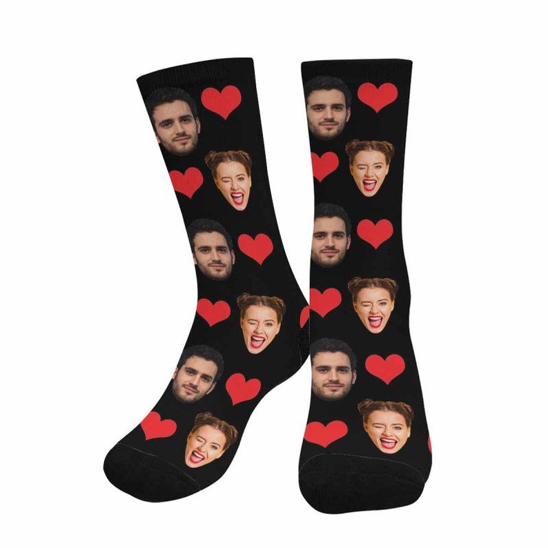 Personalized Heart Socks for Couple,Custom Face Socks,Customized Socks with Photo,Funny Faces on Socks,Photo Socks,Birthday/Valentine's Gift image 3