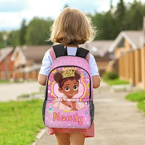Custom Afro Black Girl Backpack,School Backpack for Elementary Girls with Name,Bookbag with Lunch Box Set，Back to School Gift for Girls