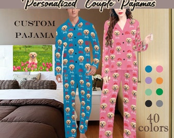 Custom Couple Style Pajamas,Personalized Pet Photo Pajama,Dogs Faces Pajamas,Custom Name Pajamas for Women/Men,Christmas/Birthday Party Gift