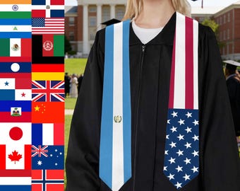 Custom Mixed Two Flag Graduation Stole, Personalized Class of 2026 Sash