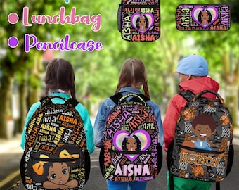 Custom Afro Black Girl Backpack Lunch Bag,Preschool Name Backpack Lunch Bag,Custom Name school Bag for Girls/boys,Best Back to School Gifts