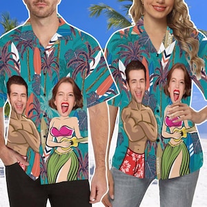 Custom Hawaii Shirt for Woman and Man,Personalized Hawaii Face Shorts,Couple Matching Shirt,Beach short Shirt with Face,Valentine&#39;s Day Gift