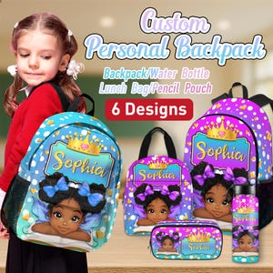 Personalized Name Backpack,Back To School Backpack For African American Kids, Little Black Girl Backpack Sets,Lunch Bag,Back To School Gifts