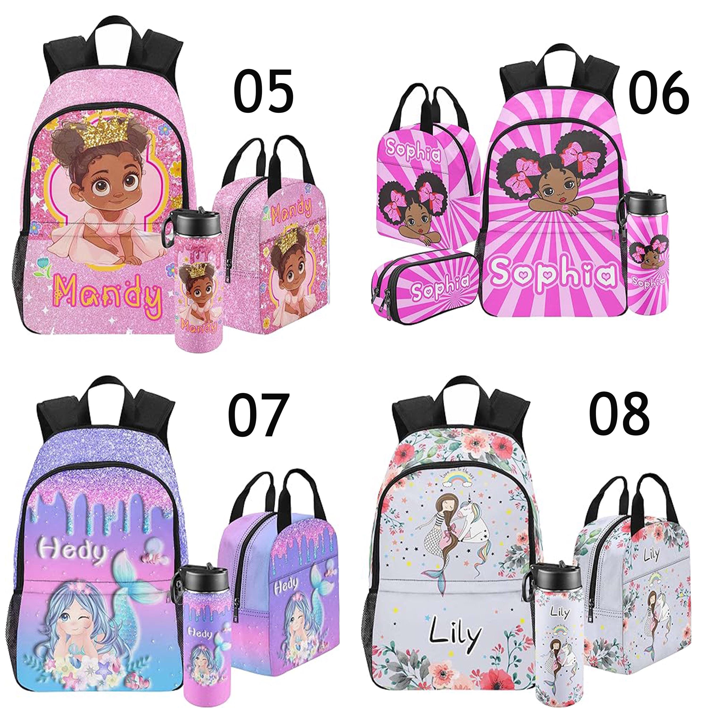 Custom Afro Black Girl Backpack,School Backpack for Elementary Girls with Name,Bookbag with Lunch Box Set，Back to School Gift for Girls