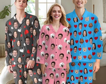 Anpassade ansiktspyjamasar: Personligt fotomatchande pyjamasset, julklappar