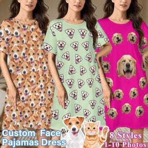 Personalized Photo Pajama Dress, Custom Pet Face Nightgown, Birthday Gift
