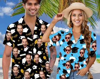 Custom Face Graduation Button-Up Shirt: Personalized Photo Gift