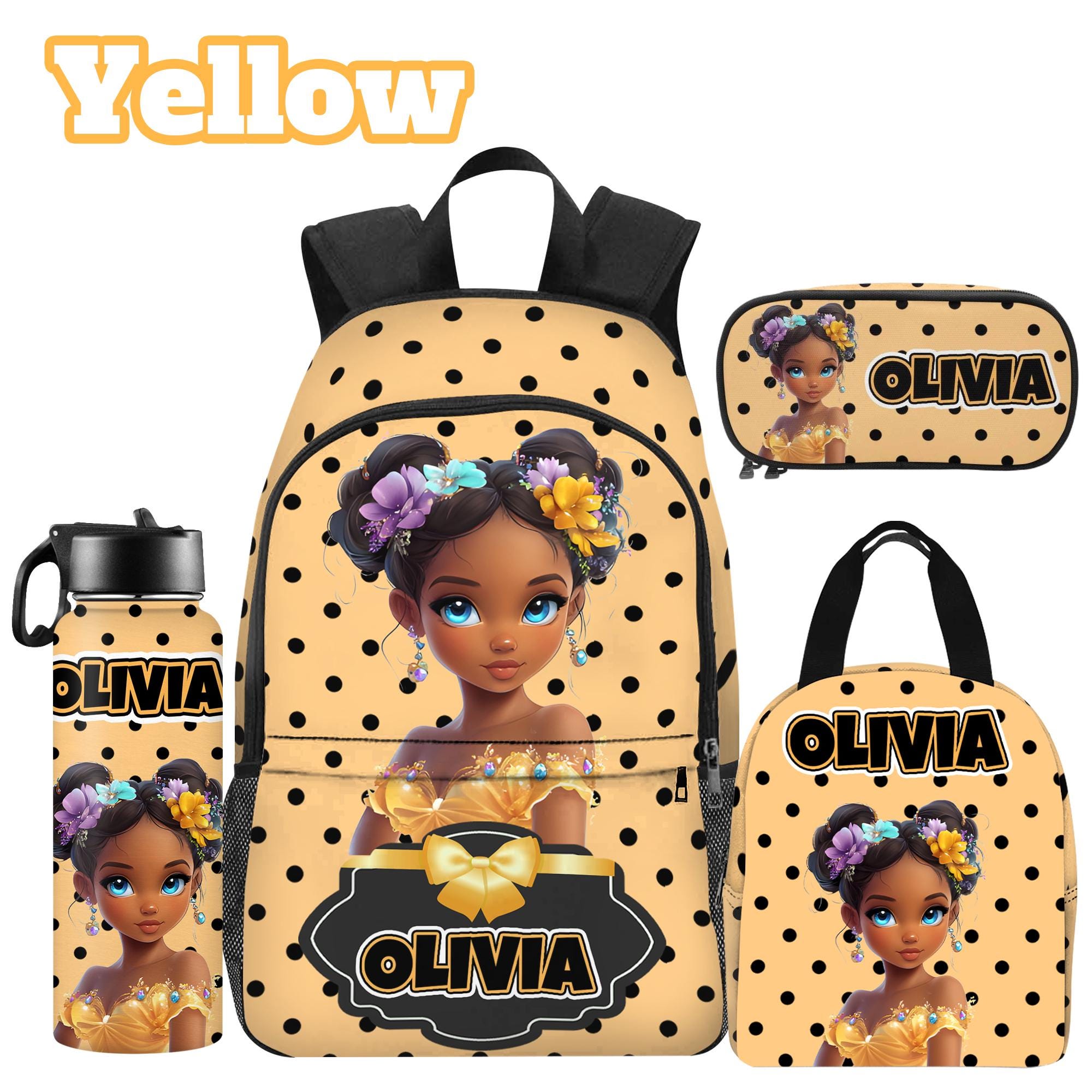 Custom Afro Black Girl Backpack Sets,Name School Bookbag for Elementary Girls,Preschool Name Schoolbag with Lunch Box,Back to School Gift