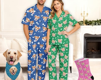Pigiama personalizzato con la faccia di cane o gatto, set di pigiami corti personalizzati con foto di animali domestici, regalo per la festa della mamma