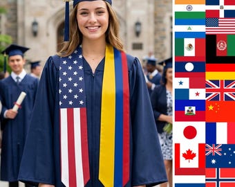 Custom Mixed Two Flag Graduation Stole, Personalized Class of 2026 Sash