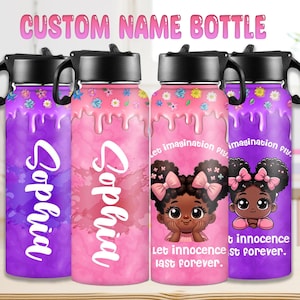Personalized Afro Girl Water Bottle: Insulated Stainless Steel, Back to School Gift