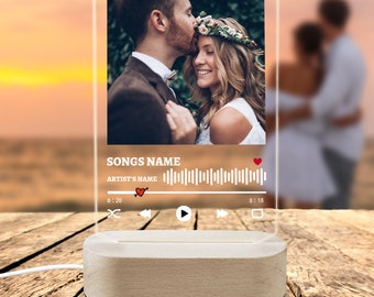 Custom Acrylic Song Plaque with Photo,Personalized LED Plaque,Photo Wedding LED Light,Custom Picture Frames,Couple Gift,Valentine's Day Gift