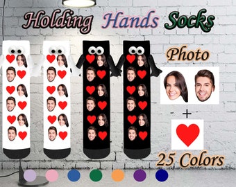 Custom hand-Holding Socks with Photo, Personalized 3D Eyes Colorful Cartoon Socks, Custom Magnetic Couple Socks, Birthday/Christmas Gift