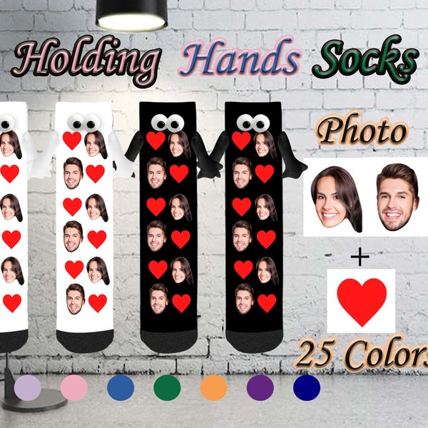 Custom hand-Holding Socks with Photo, Personalized 3D Eyes Colorful Cartoon Socks, Custom Magnetic Couple Socks, Birthday/Christmas Gift