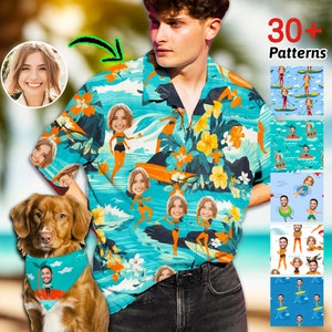 Personalized Beach Shirt with Photo, Custom Man Hawaiian Shirt with Face, Picture on Couple Shirts, Custom Photo Shirt for Vacation Holiday
