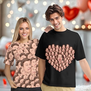 Custom T-Shirt with Faces,Custom Photo Shirts,Custom Multi-faces Shirt for Man Woman,Personalized Photo Tee Couple Shirts,Father&#39;s Day Gift
