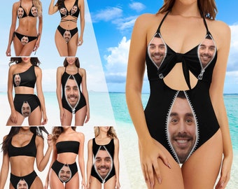 Canotta monopezzo con cerniera personalizzata,costume da bagno viso personalizzato,costume da bagno costume da bagno per donna,costume da bagno bikini personalizzato,regalo di San Valentino