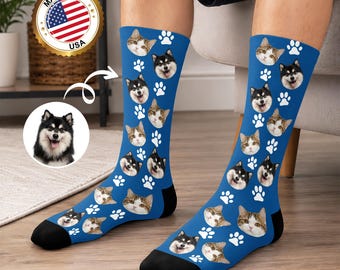 Custom Pet Face Socks, Personalized Dog Cat Photo sock, Gift for Pet Lovers