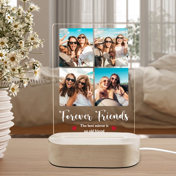 Custom Best Friend Photo Gift, LED Night Light Sign, Personalized Besties Plaque,Besties Frame Acrylic Plaque, Long Distance Friendship Lamp